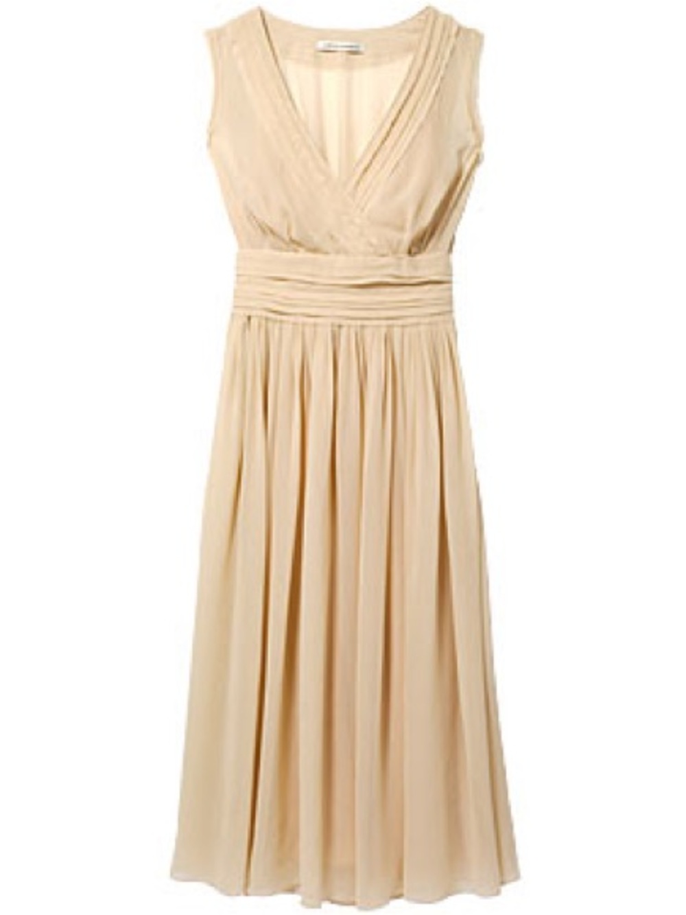 100% Silk Banana Republic Champagne Sleeveless V-Neck Midi Dress